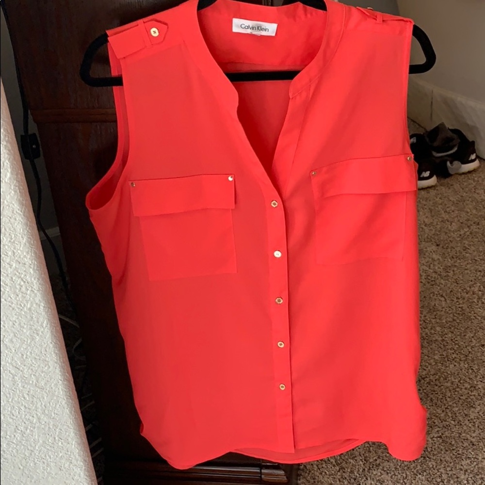 Sheer coral blouse